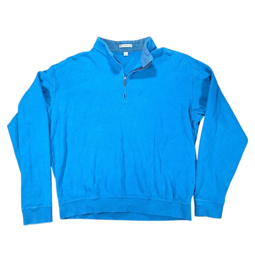 Peter Millar Mens XL Blue 100% Cotton Quarter Zip Pullover Sweater Mock Neck‎
